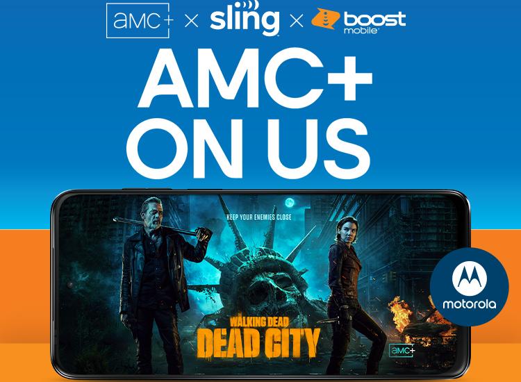 Promotional art for Boost Mobile/ Sling TV/ AMC+ offer