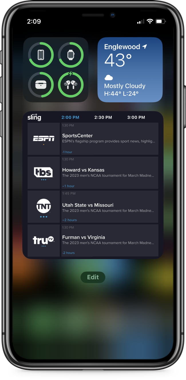 An image of the new iOS widget for Sling