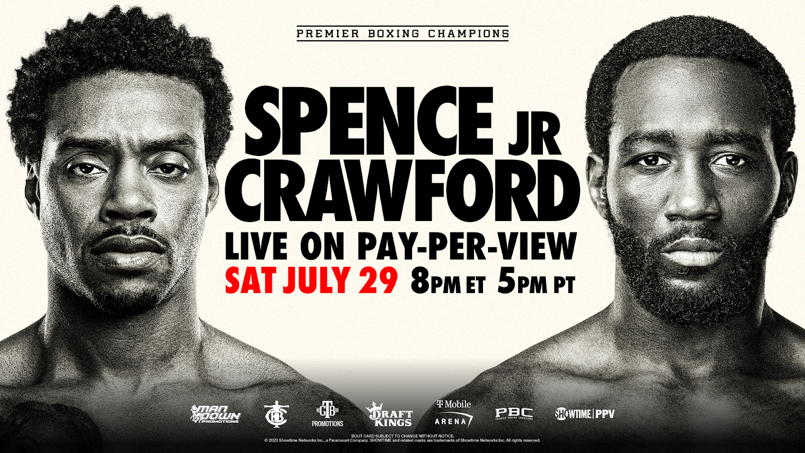 Promotional image of Errol Spence Jr and Terence Crawford. Channel logo