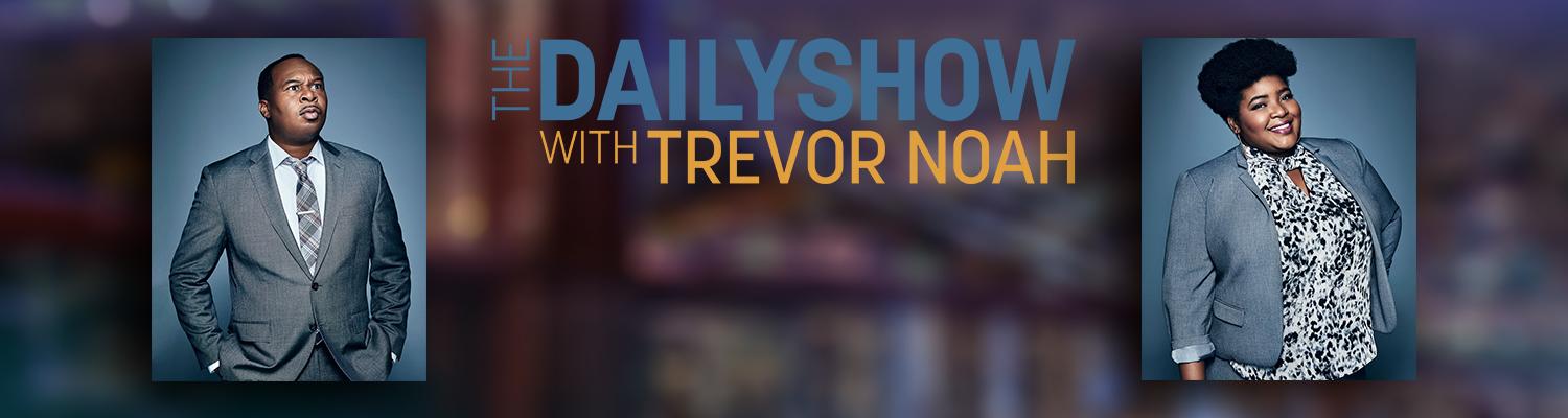 Promotional art for 'The Daily Show With Trevor Noah' with Roy Wood Jr. and Dulcé Sloan