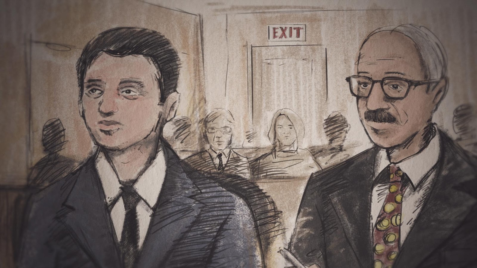 Courtroom sketch from The Witmans