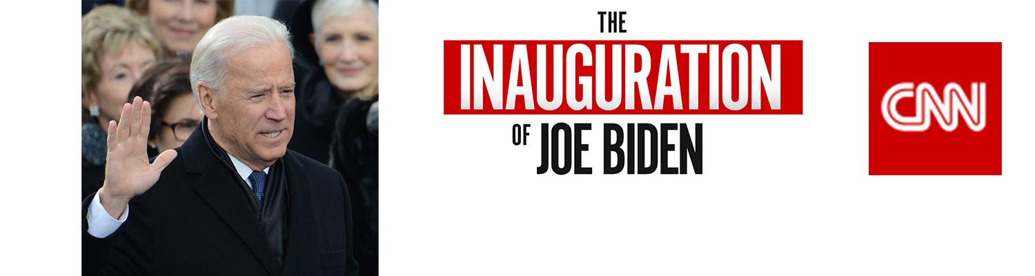 An image of Joe Biden along with CNN's Inauguration Day promo art