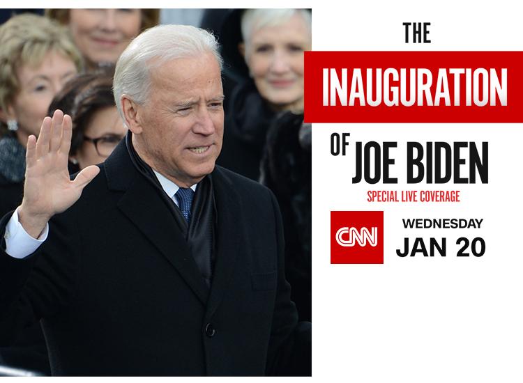 An image of Joe Biden along with CNN's Inauguration Day promo art