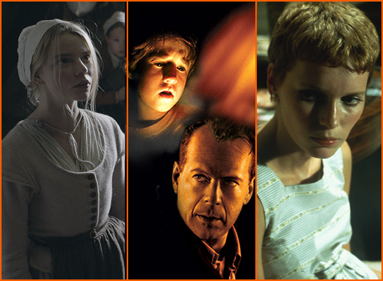 A collage of photos from 'The Witch', 'The Sixth Sense' and 'Rosemary's Baby'