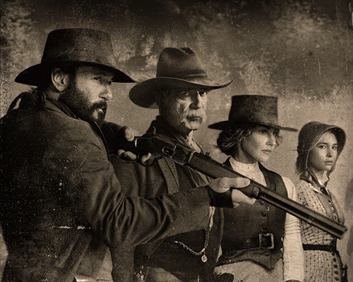 Promotional image of Tim McGraw, Sam Elliott, and Faith Hill in "1883: A Yellowstone Origin Story."