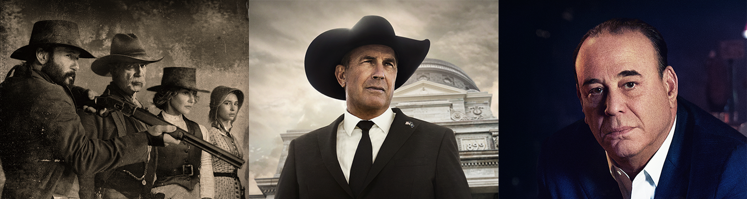 Promotional image from "1883: A Yellowstone Origin Story" featuring Tim McGraw, Sam Elliott, and Faith Hill in character.