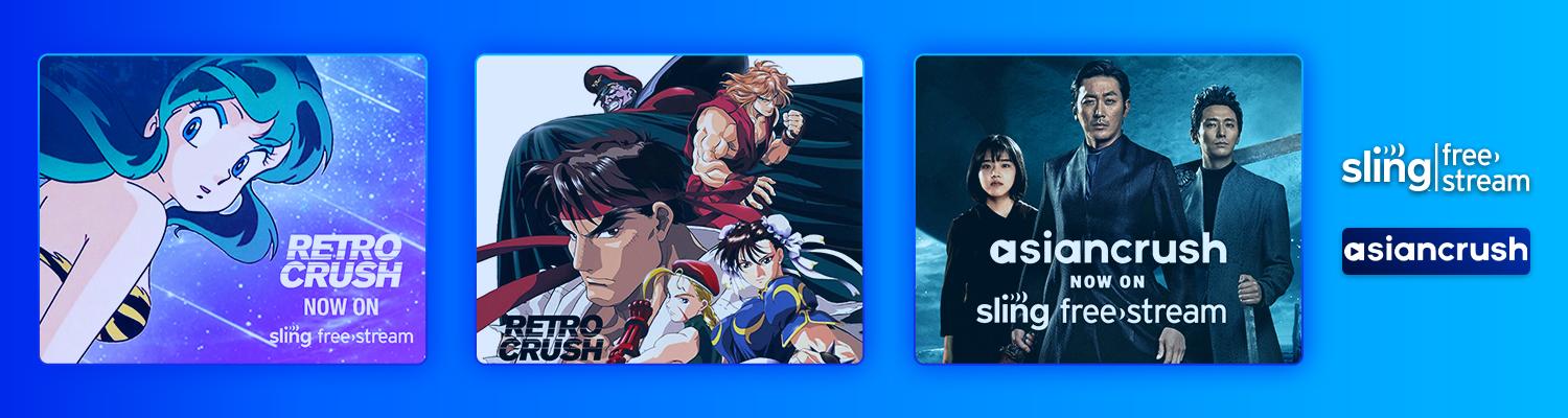 Key art for 'Urusei Yatsura 2: Beautiful Dreamer', 'Street Fighter II' and 'Along with the Gods: The Last 49 Days' on Sling Freestream