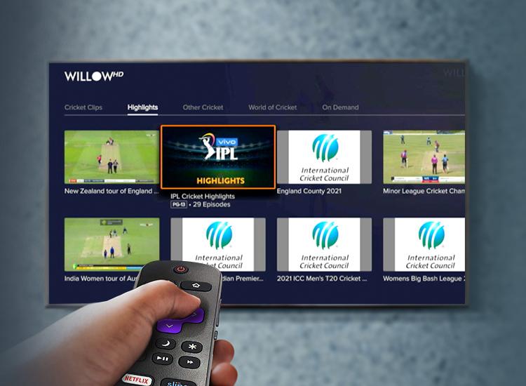 A picture of Sling's international guide on a TV