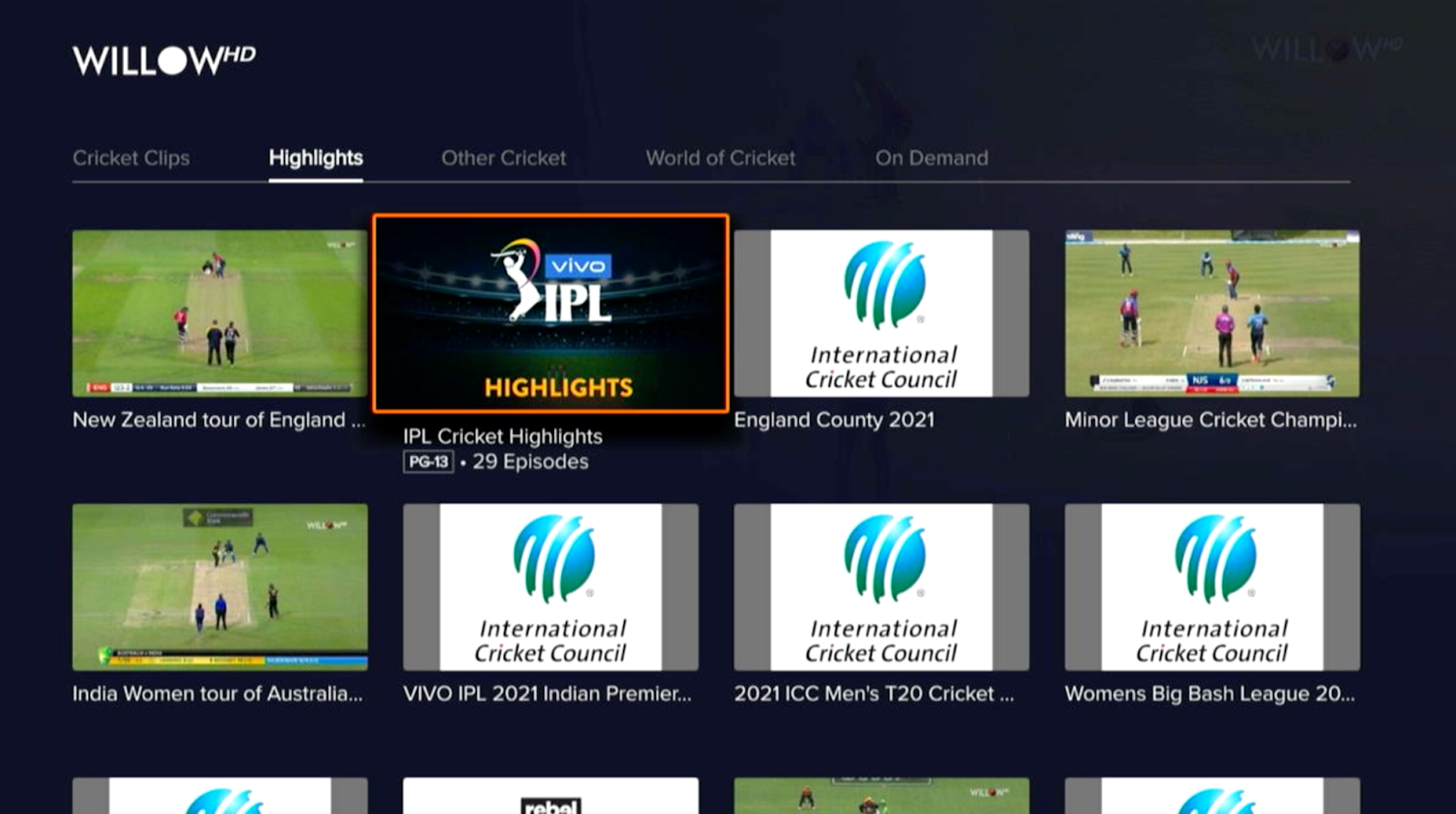 Sling's cricket guide on a TV