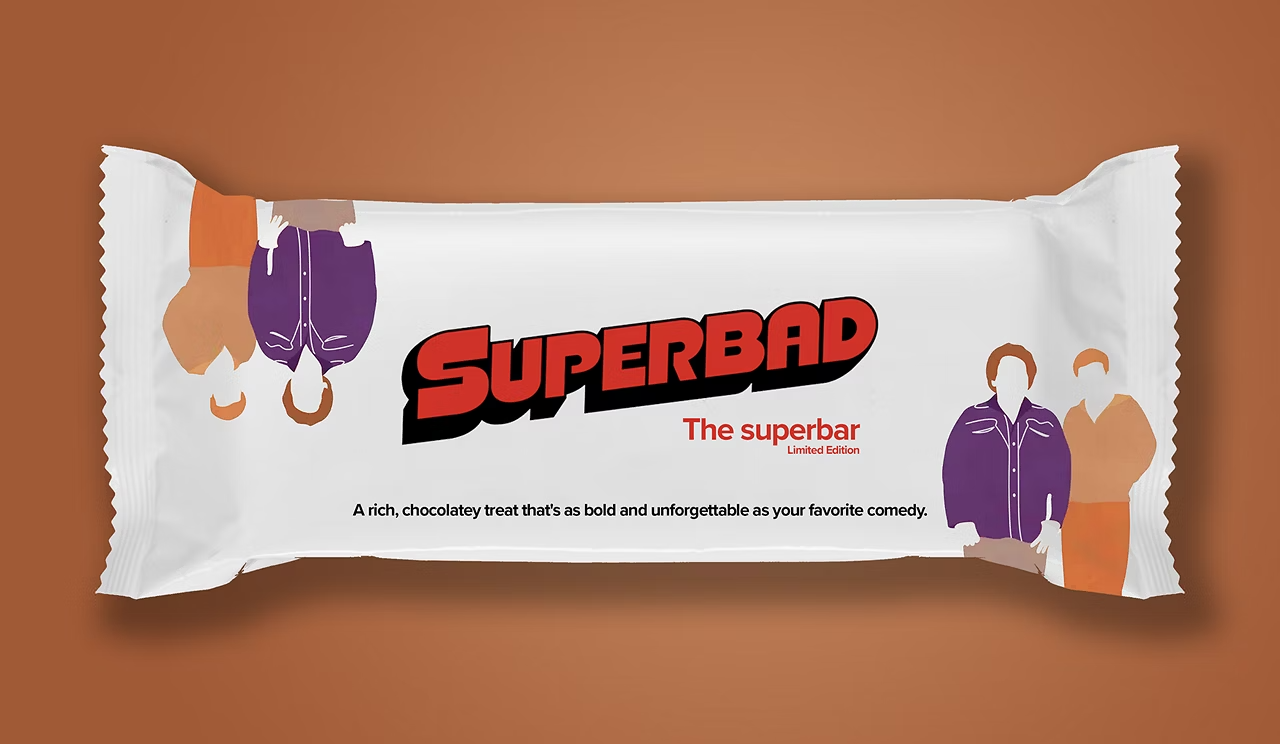 Art for Superbad combined with a chocolate bar