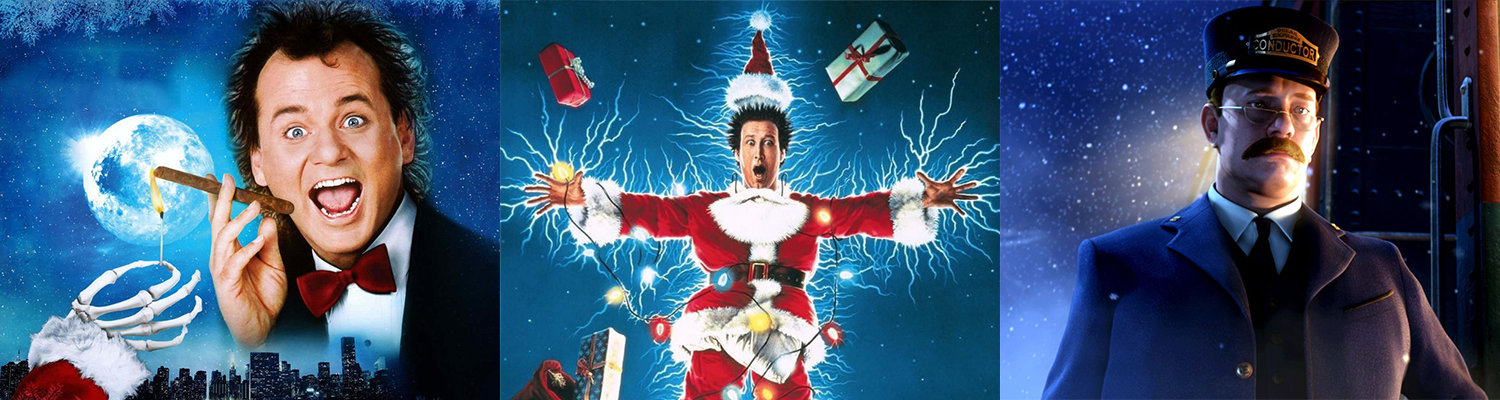 Images from 'Scrooged' 'National Lampoon's Christmas Vacation' and 'The Polar Express'