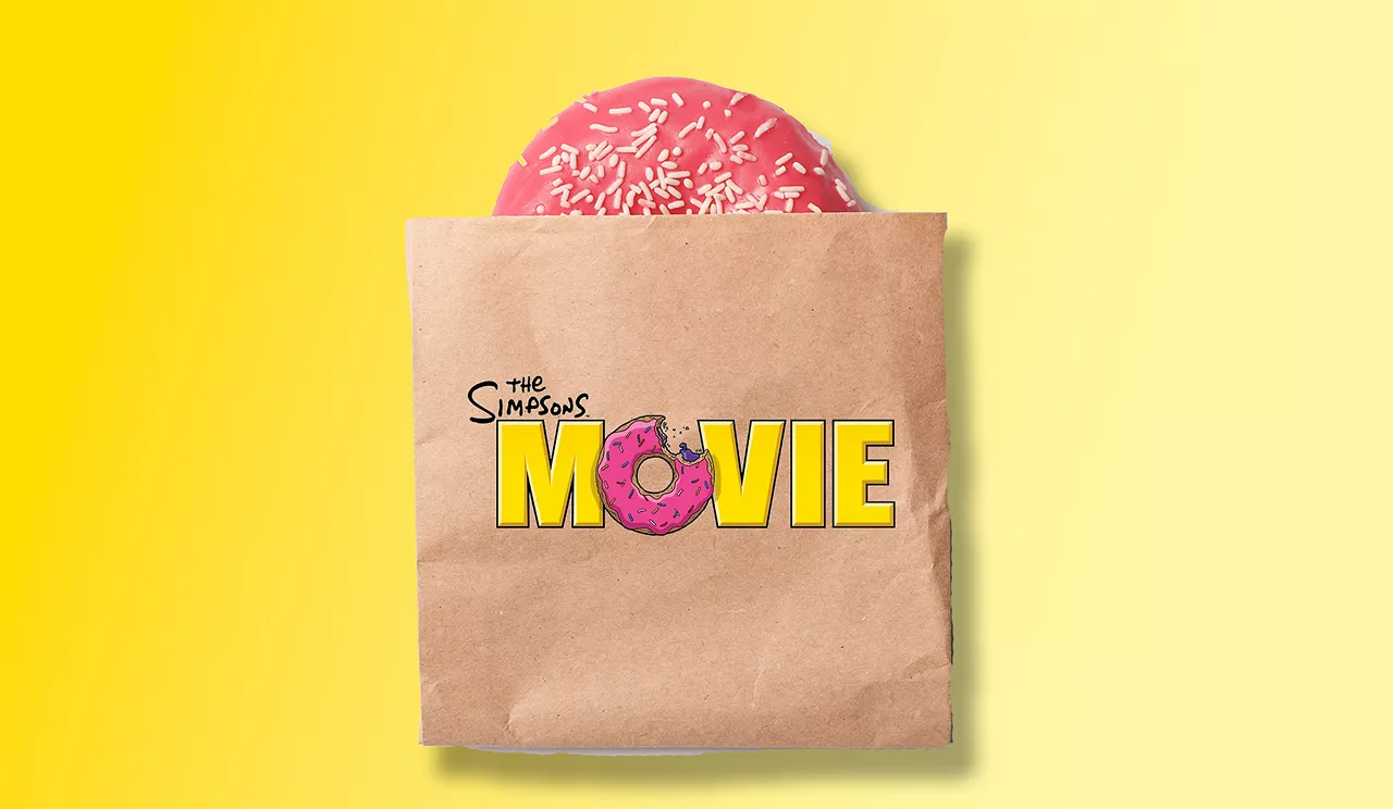 A donut holder with Simpsons Movie branding