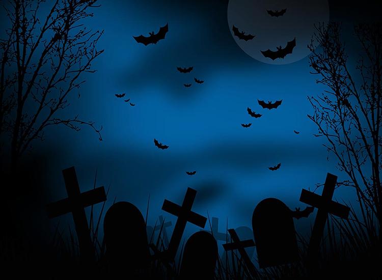 Clip art of a graveyard with bats