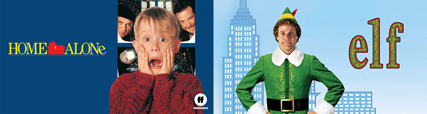 a collage of images from 'Home Alone' and 'Elf'