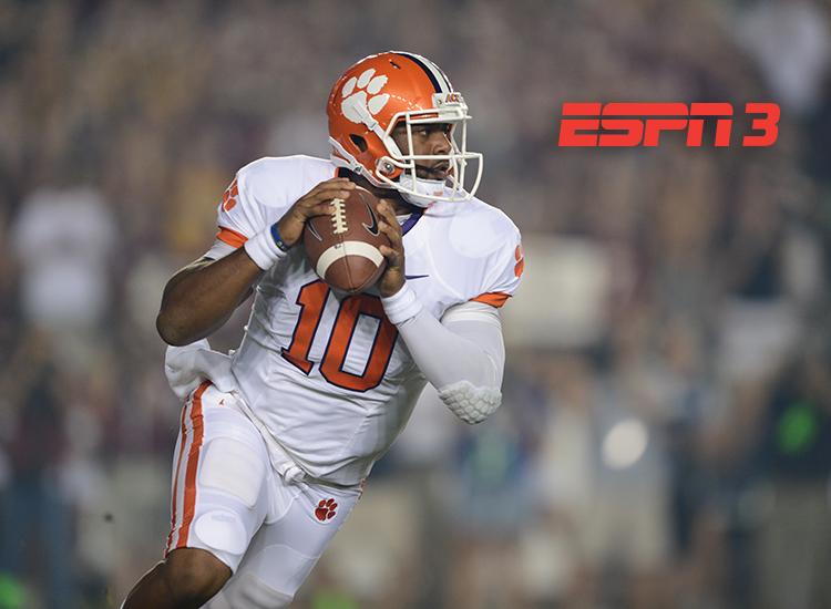 A Clemson player with the ESPN 3 logo