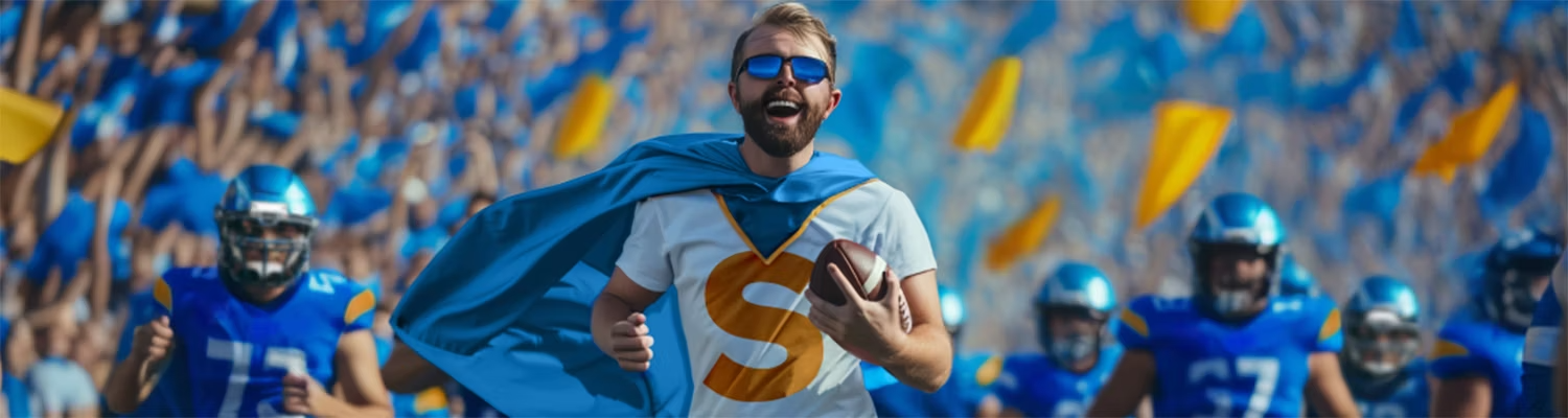 AI art of a college football fan dressed as a superhero