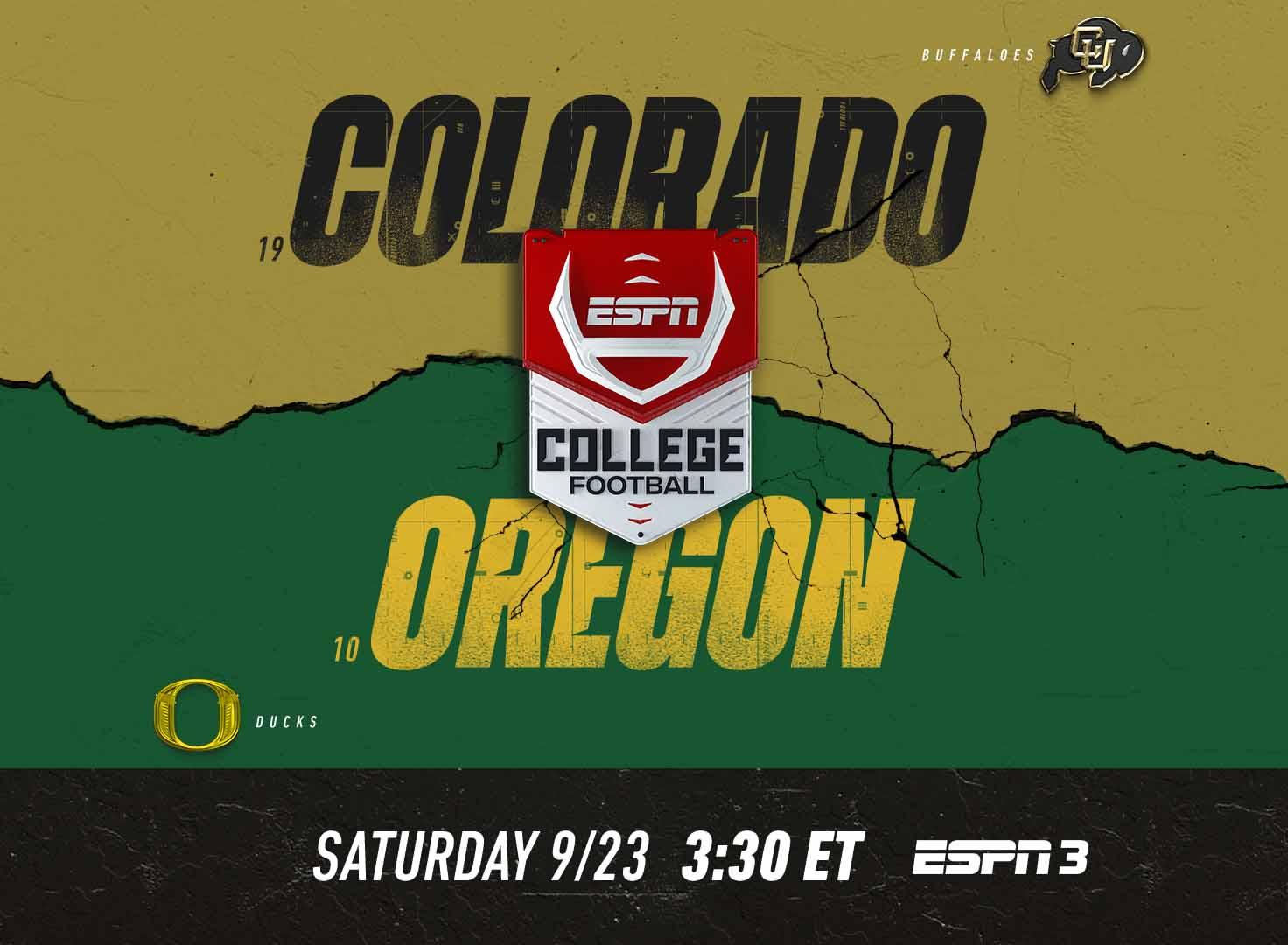 Promotional art for Colorado vs Oregon on ESPN