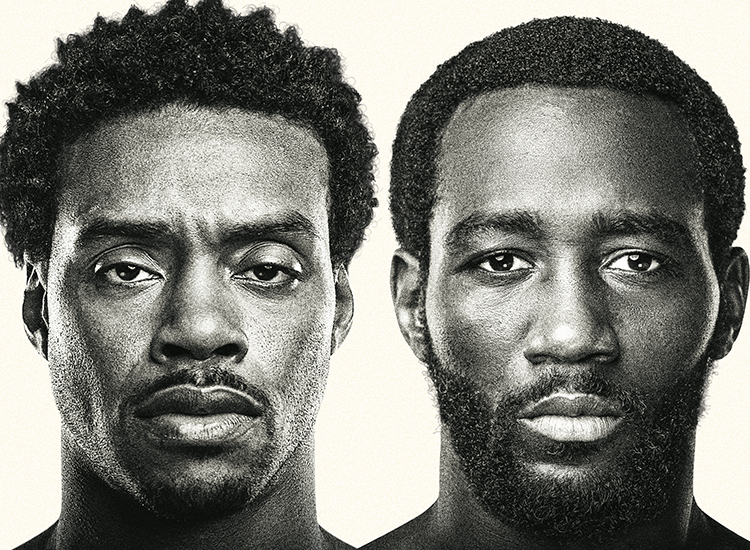 Promotional image of Errol Spence Jr. and Terence Crawford in black and white.