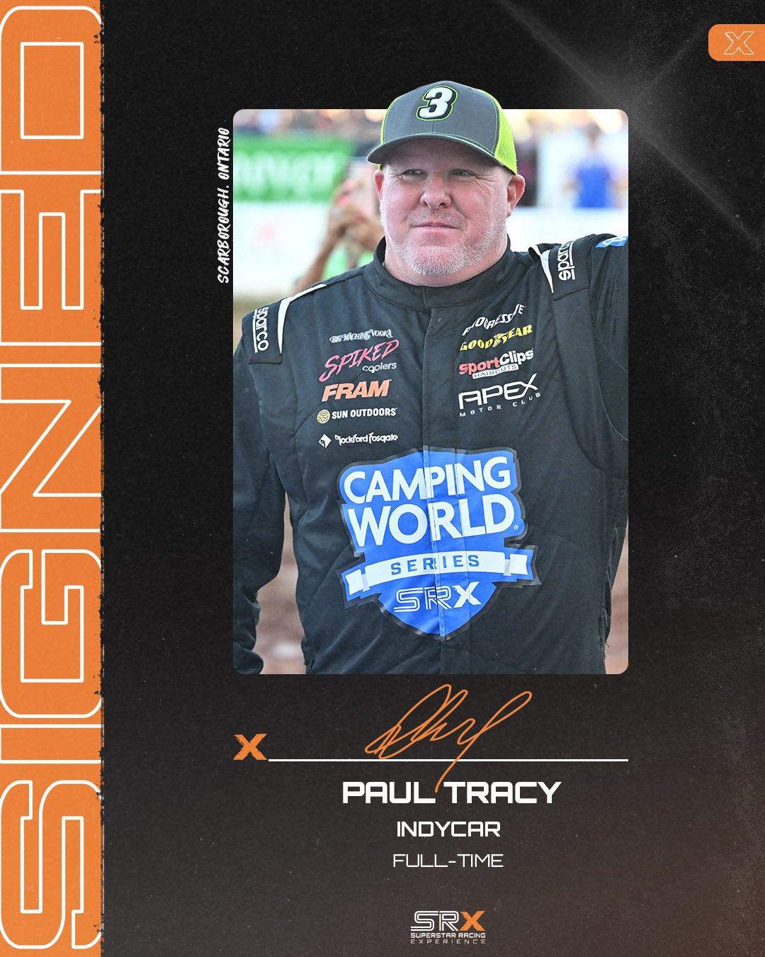 Headshot of Paul Tracy with the words "IndyCar - Full-Time" underneath the image.