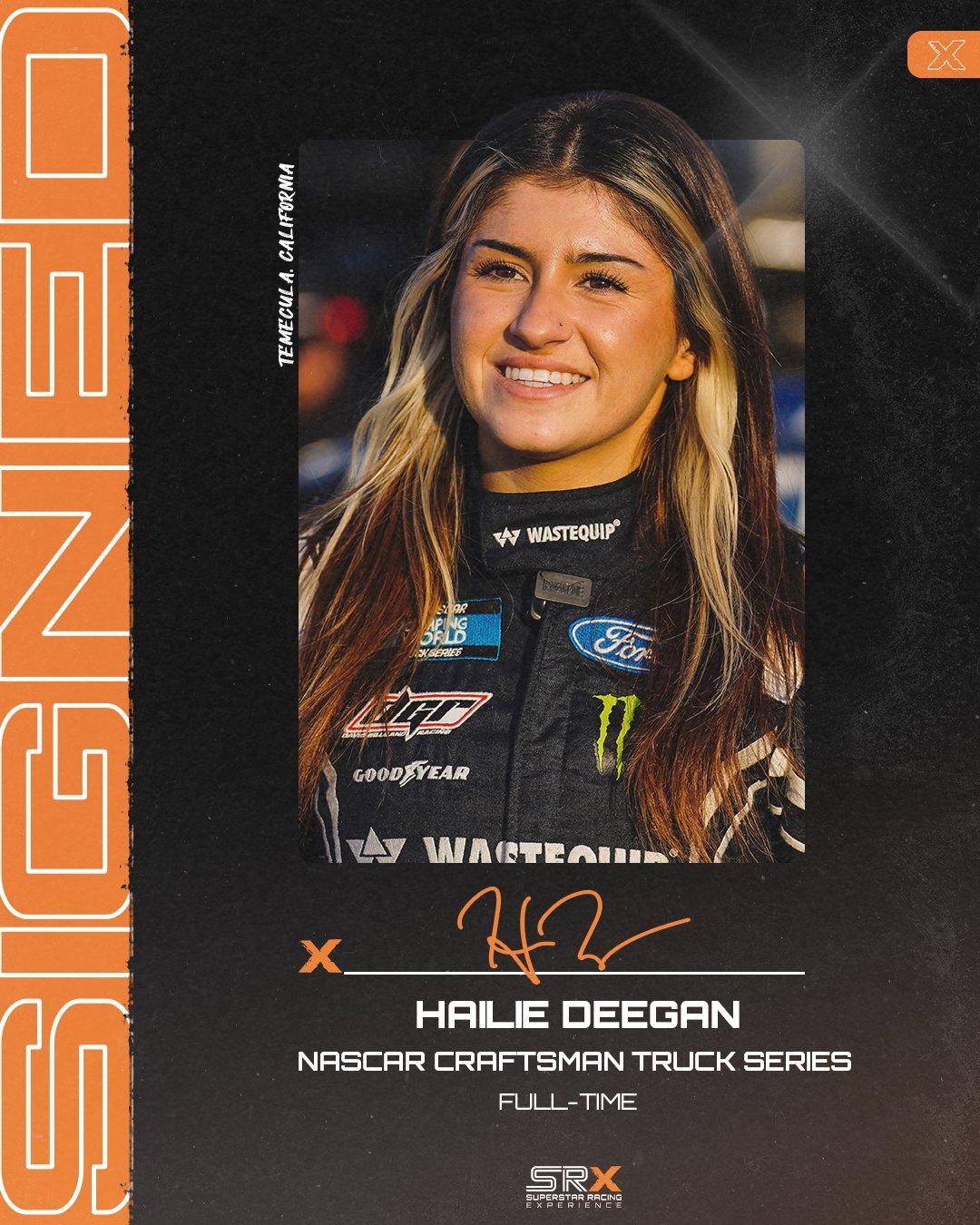 Headshot of Hailie Deegan with the words "NASCAR Craftsman Truck Series" underneath the image.