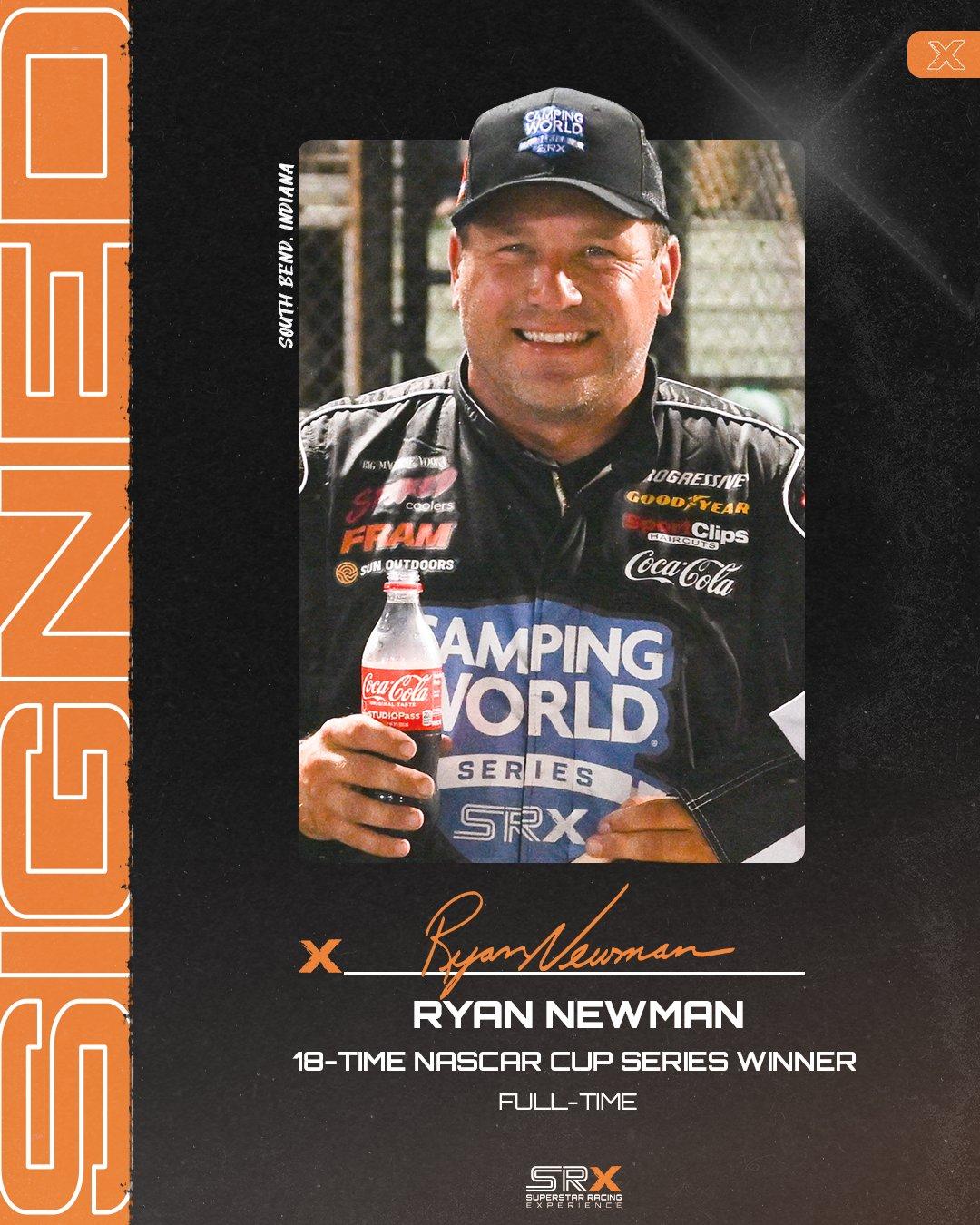 Headshot of Ryan Newman with the words "18-Time NASCAR Cup Series Race Winner - Full-Time" underneath the image.