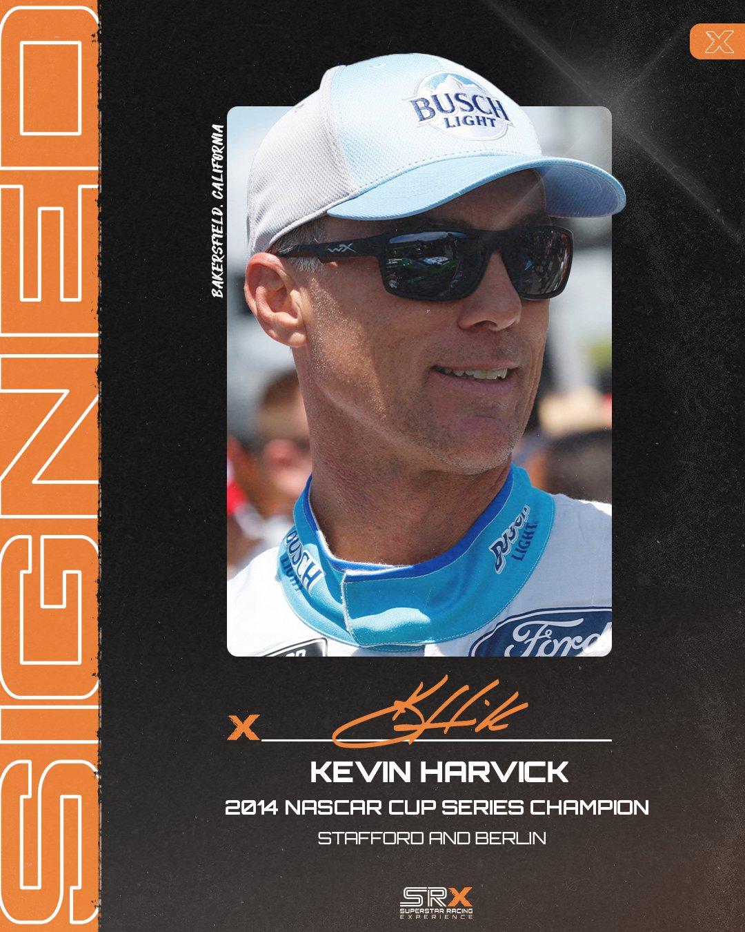 Headshot of Kevin Harvick with the words "2014 NASCAR Cup Series Champion - Stafford & Berlin" underneath the image.