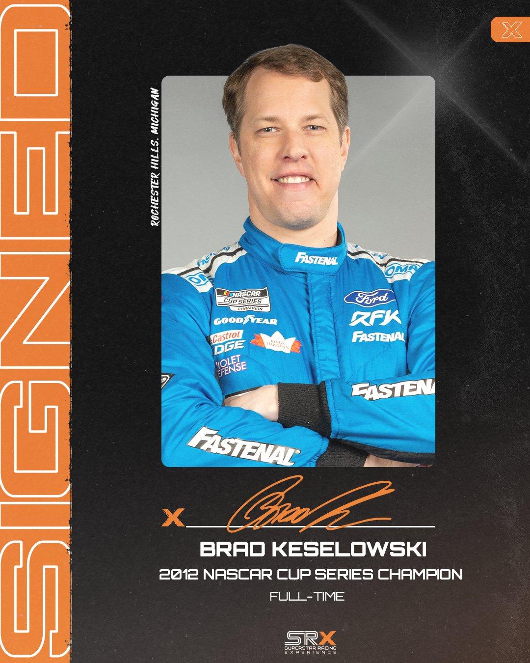 Headshot of Brad Keselowski with the words "2012 NASCAR Champion - Full-Time" underneath the image.