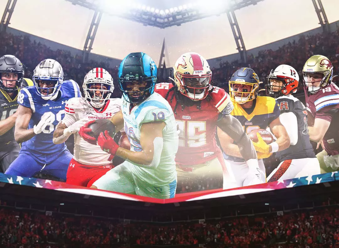 Promotional art for UFL football on FOX featuring a collage of players