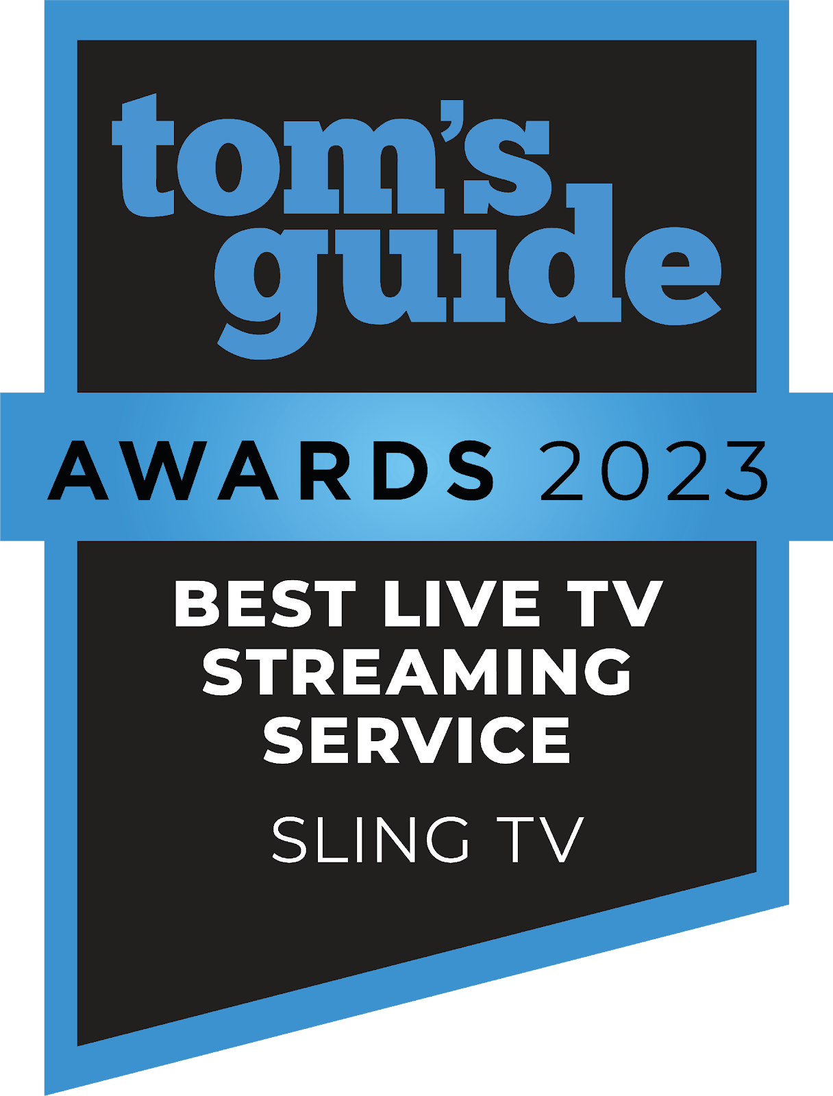 Toms Guide badge for Sling TV - 2023 best live TV streaming service