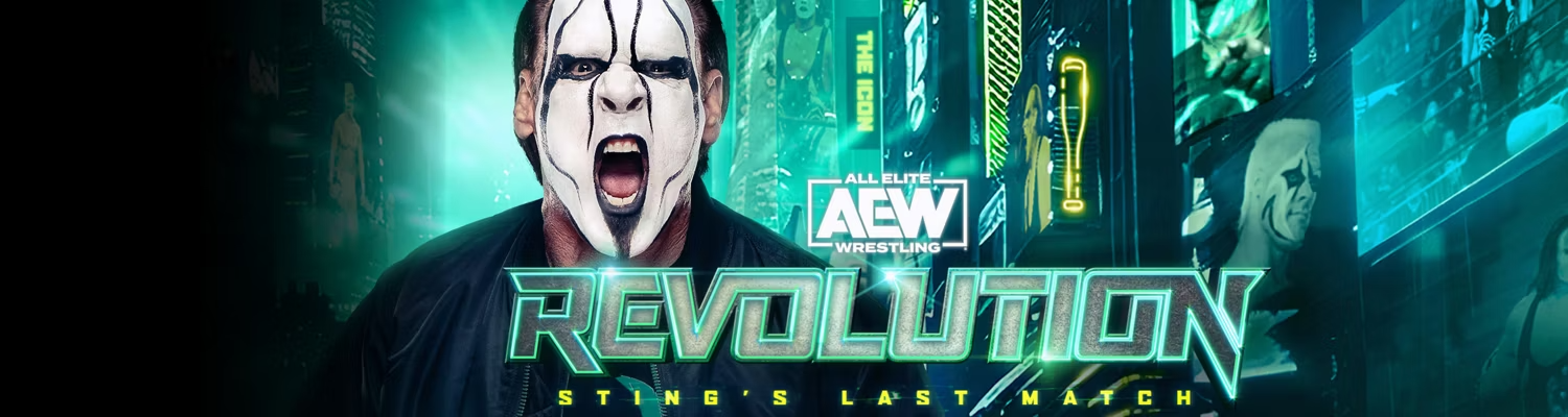 AEW Revolution art with Sting and the Young Bucks