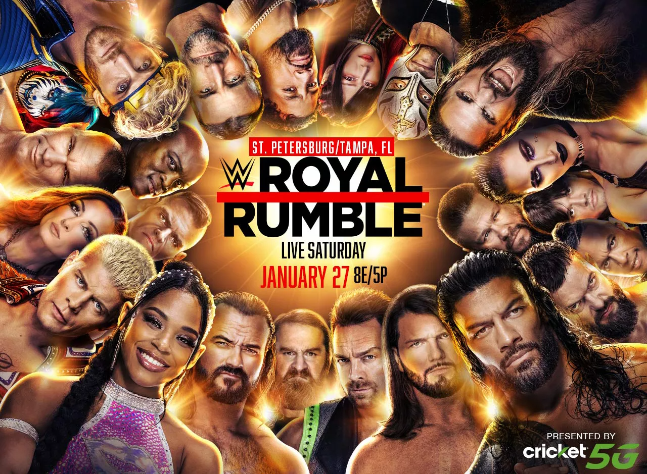 A collage of WWE wrestlers who are appearing at Royal Rumble