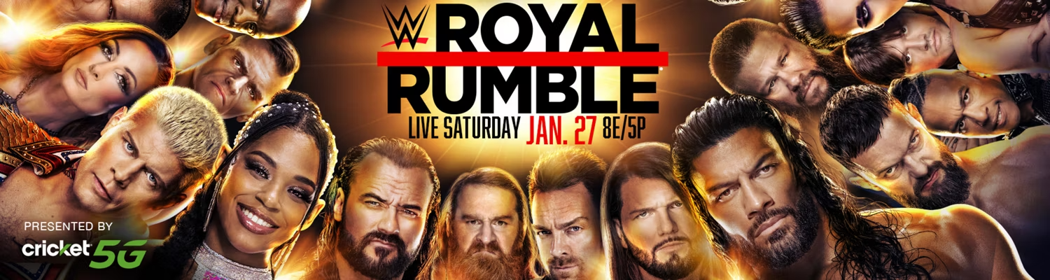 A collage of WWE wrestlers who are appearing at Royal Rumble